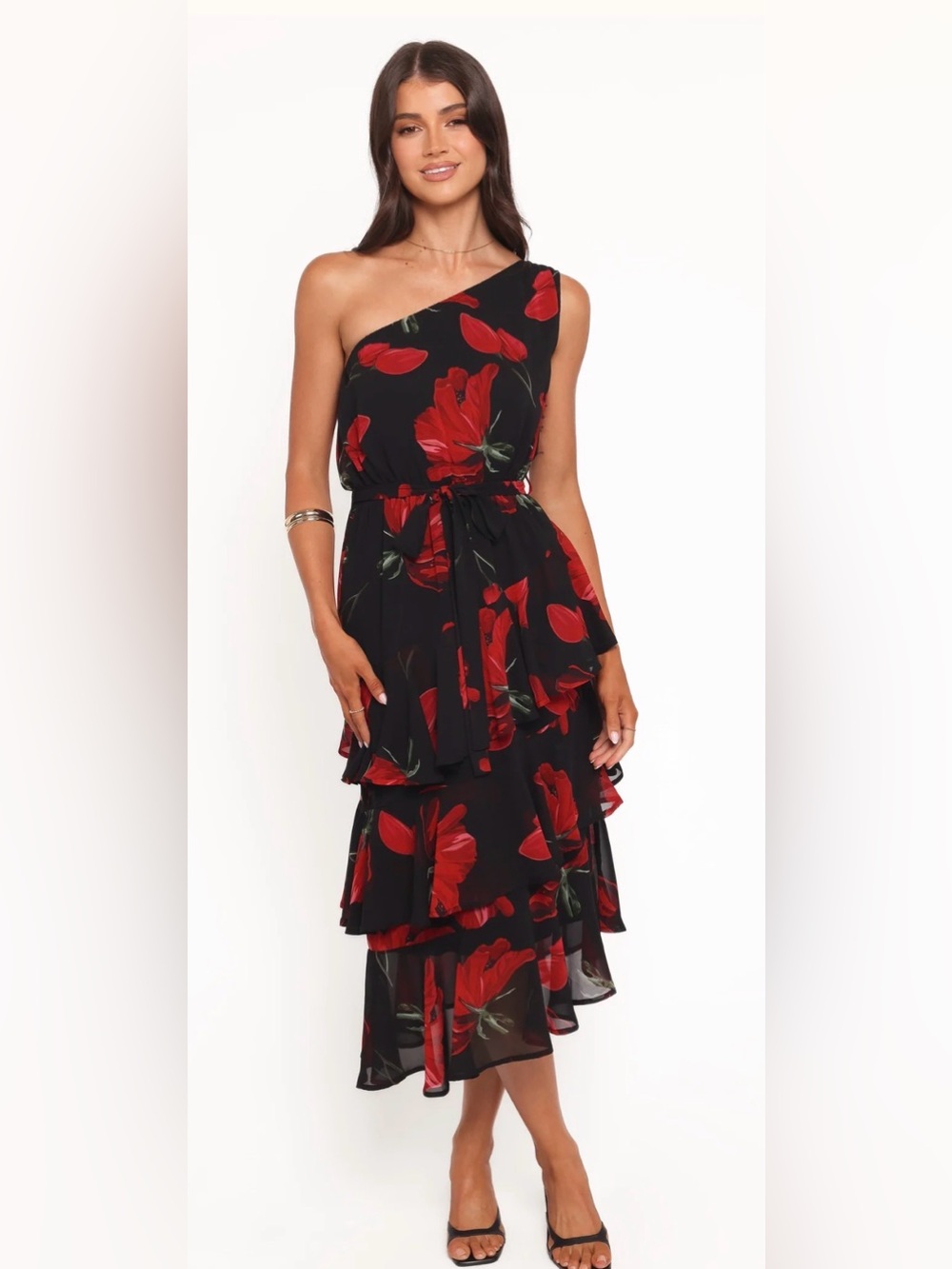 NWT  Petal & Pup Brigette One Shoulder Tiered Midi Dress Large